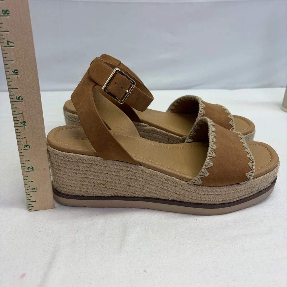 Soda Espadrille Platform Wedge Sandals Womens 11 Brown Ankle Strap Boho Summer